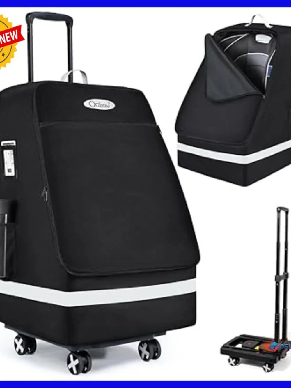 Folding Car Seat Travel Bag & Cart with 4 Wheels, Padded Gate Check Bag